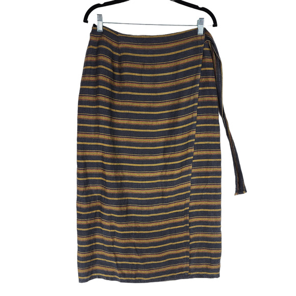 Vtg Marilyn Anselm Hobbs Midi Wrap Skirt sz 14 Women Black Mustard Yellow London - Picture 1 of 12